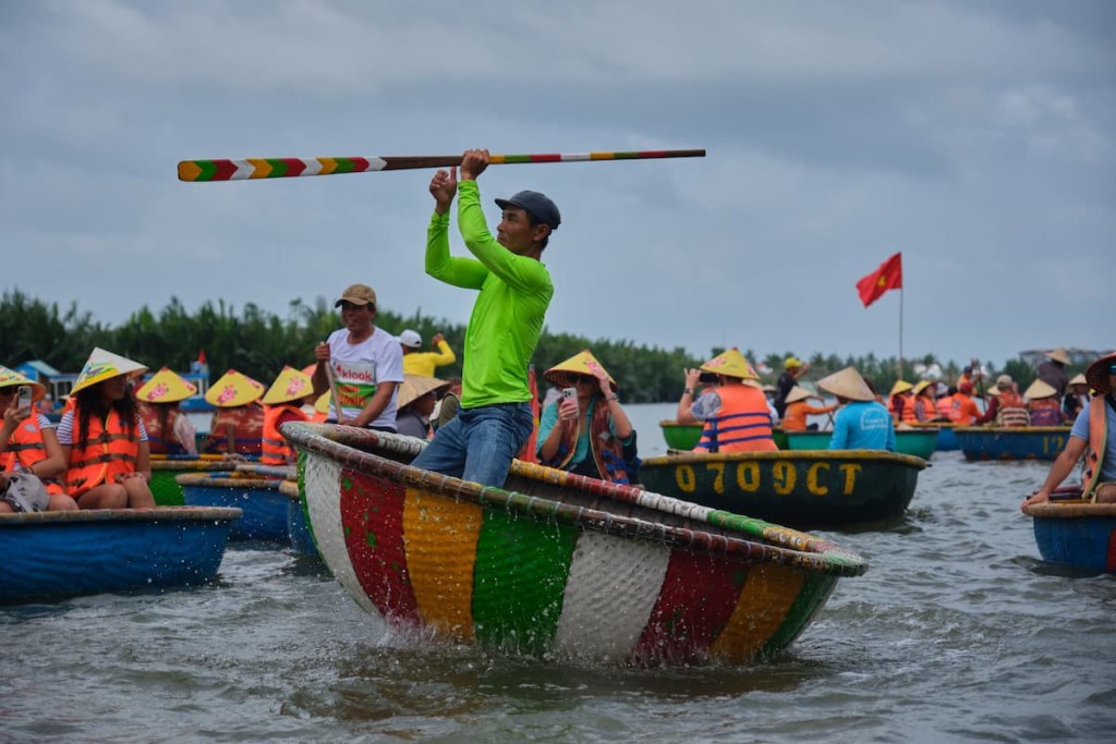 Exploring Hoi An through a traditional basket boat experience in the Coconut Forest near Hoi An, Vietnam.