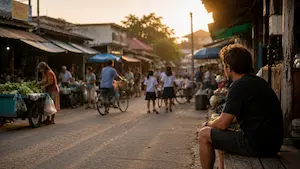 A traveller quietly watches everyday life unfold along a Southeast Asian street. First of the 3 qualities about undivided journal